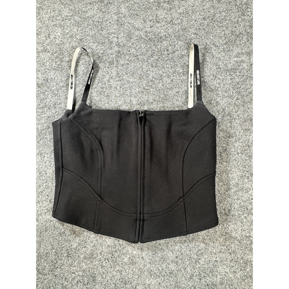 Helmut Lang Women's XS Black Corset Crop Top Logo Straps Back Zip Stretch